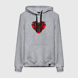 Толстовка-худи хлопковая женская Связанное сердце бдсм, цвет: меланж