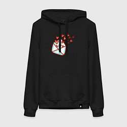 Толстовка-худи хлопковая женская Письмо с сердечками, цвет: черный