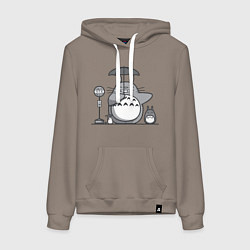 Толстовка-худи хлопковая женская Тоторо с зонтиком, цвет: утренний латте