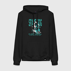 Толстовка-худи хлопковая женская Космический пес, цвет: черный