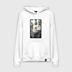 Толстовка-худи хлопковая женская Санкт-Петербург котик, цвет: белый