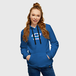 Толстовка-худи хлопковая женская Значок Chevrolet в стиле glitch, цвет: синий — фото 2