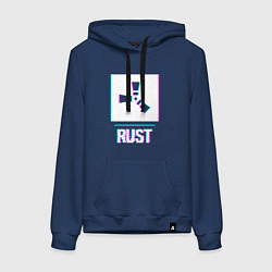 Толстовка-худи хлопковая женская Rust в стиле glitch и баги графики, цвет: тёмно-синий