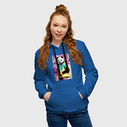 Толстовка-худи хлопковая женская Панда в модной куртке - акварель, цвет: синий — фото 2