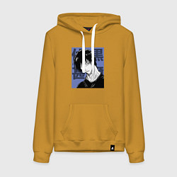 Толстовка-худи хлопковая женская Тодзи Фушигуро, цвет: горчичный