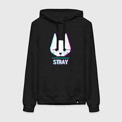 Толстовка-худи хлопковая женская Stray в стиле glitch и баги графики, цвет: черный