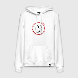 Толстовка-худи хлопковая женская Символ Among Us и красная краска вокруг, цвет: белый