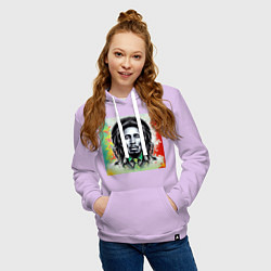 Толстовка-худи хлопковая женская Боб Марли граффити триколор, цвет: лаванда — фото 2