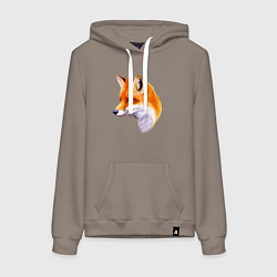 Толстовка-худи хлопковая женская Лиса смотрит, цвет: утренний латте