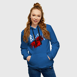 Толстовка-худи хлопковая женская Славянский Велес-филин, цвет: синий — фото 2