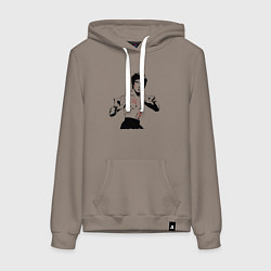 Толстовка-худи хлопковая женская Брюс Ли в крови, цвет: утренний латте