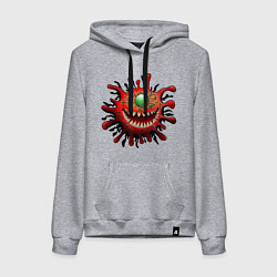 Толстовка-худи хлопковая женская Веселый вирус красный, цвет: меланж