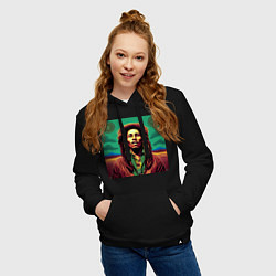 Толстовка-худи хлопковая женская Digital Art Bob Marley in the field, цвет: черный — фото 2