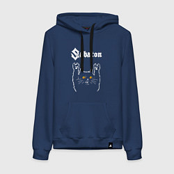 Толстовка-худи хлопковая женская Sabaton rock cat, цвет: тёмно-синий