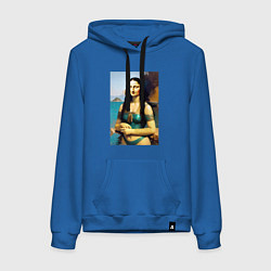 Толстовка-худи хлопковая женская Мона Лиза на пляже - Биарриц - Франция, цвет: синий