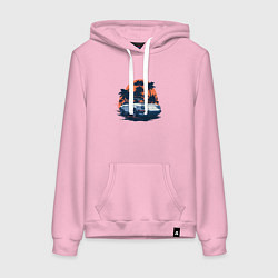 Толстовка-худи хлопковая женская Порше, пальмы и закат, цвет: светло-розовый