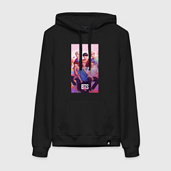 Толстовка-худи хлопковая женская BTS art anime style, цвет: черный