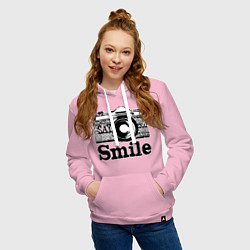 Толстовка-худи хлопковая женская Smile camera, цвет: светло-розовый — фото 2