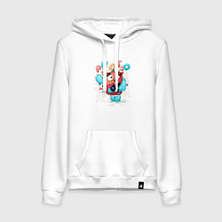 Толстовка-худи хлопковая женская Милый монстр фотограф, цвет: белый