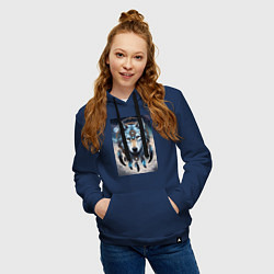 Толстовка-худи хлопковая женская Шаман волк, цвет: тёмно-синий — фото 2
