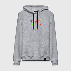 Толстовка-худи хлопковая женская Карта мира - акварель, цвет: меланж