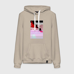 Толстовка-худи хлопковая женская Abstract glitch, цвет: миндальный
