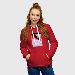 Толстовка-худи хлопковая женская Abstract glitch, цвет: красный — фото 2