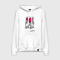 Толстовка-худи хлопковая женская Человечки с сердцем - поп арт Кит Харинг, цвет: белый