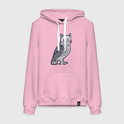 Толстовка-худи хлопковая женская Кошка сова, цвет: светло-розовый