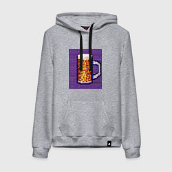 Толстовка-худи хлопковая женская Бокал пенного пива, цвет: меланж