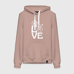 Толстовка-худи хлопковая женская Любовь велосипедиста, цвет: пыльно-розовый