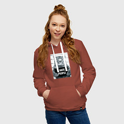 Толстовка-худи хлопковая женская Кот преступник уголовник с табличкой, цвет: кирпичный — фото 2