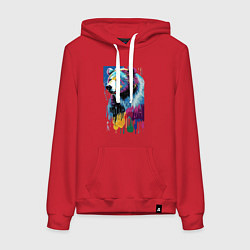 Толстовка-худи хлопковая женская Color bear - painting - neural network, цвет: красный