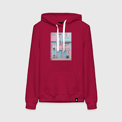 Толстовка-худи хлопковая женская Город пастельный стиль, цвет: маджента
