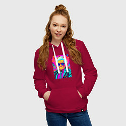 Толстовка-худи хлопковая женская Пожилой Левик, цвет: маджента — фото 2
