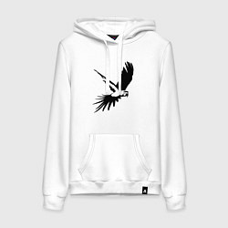Толстовка-худи хлопковая женская Попугай летит трафарет, цвет: белый