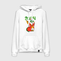 Толстовка-худи хлопковая женская Дракон дед Мороз, цвет: белый