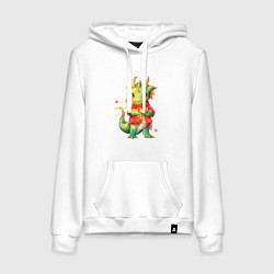 Толстовка-худи хлопковая женская Милый дракончик в свитере, цвет: белый