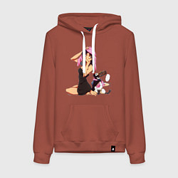 Толстовка-худи хлопковая женская Мисато и Пен-Пен, цвет: кирпичный
