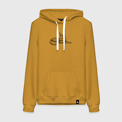 Толстовка-худи хлопковая женская Фенек лежит, цвет: горчичный