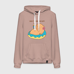 Толстовка-худи хлопковая женская Капибара с пончиком dont worry be capy, цвет: пыльно-розовый