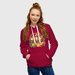 Толстовка-худи хлопковая женская Оранжевый дракон 2024 как мандарин в корзинке, цвет: маджента — фото 2