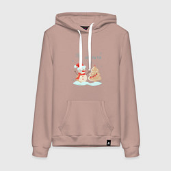 Толстовка-худи хлопковая женская Снеговик с имбирной ёлкой, цвет: пыльно-розовый