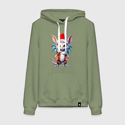 Толстовка-худи хлопковая женская Дракончик в новогоднем колпаке, цвет: авокадо