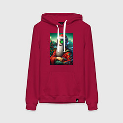 Толстовка-худи хлопковая женская Mona Lisa in Santa costume - cyberpunk, цвет: маджента