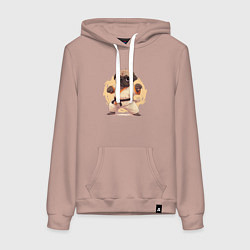 Толстовка-худи хлопковая женская Карате мопс, цвет: пыльно-розовый