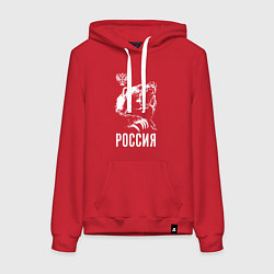 Толстовка-худи хлопковая женская Русский медведь, цвет: красный