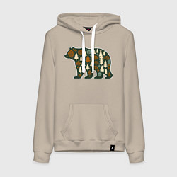 Толстовка-худи хлопковая женская Медведь и тайга, цвет: миндальный