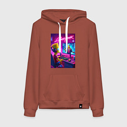 Толстовка-худи хлопковая женская Gamer Bart - cyberpunk, цвет: кирпичный