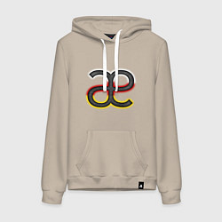 Толстовка-худи хлопковая женская Буква осетинского алфавита с национальным триколор, цвет: миндальный